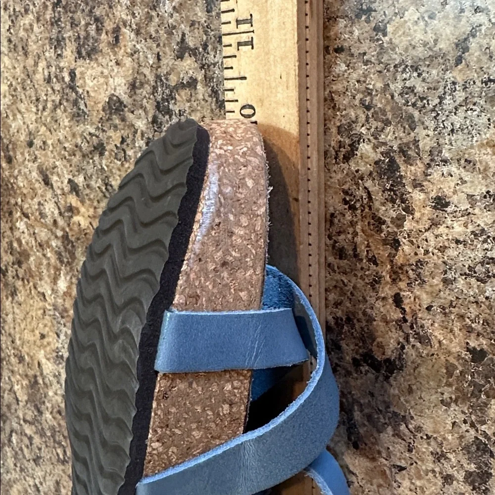 Marina Luna Blue Leather Cork Wedge Sandals